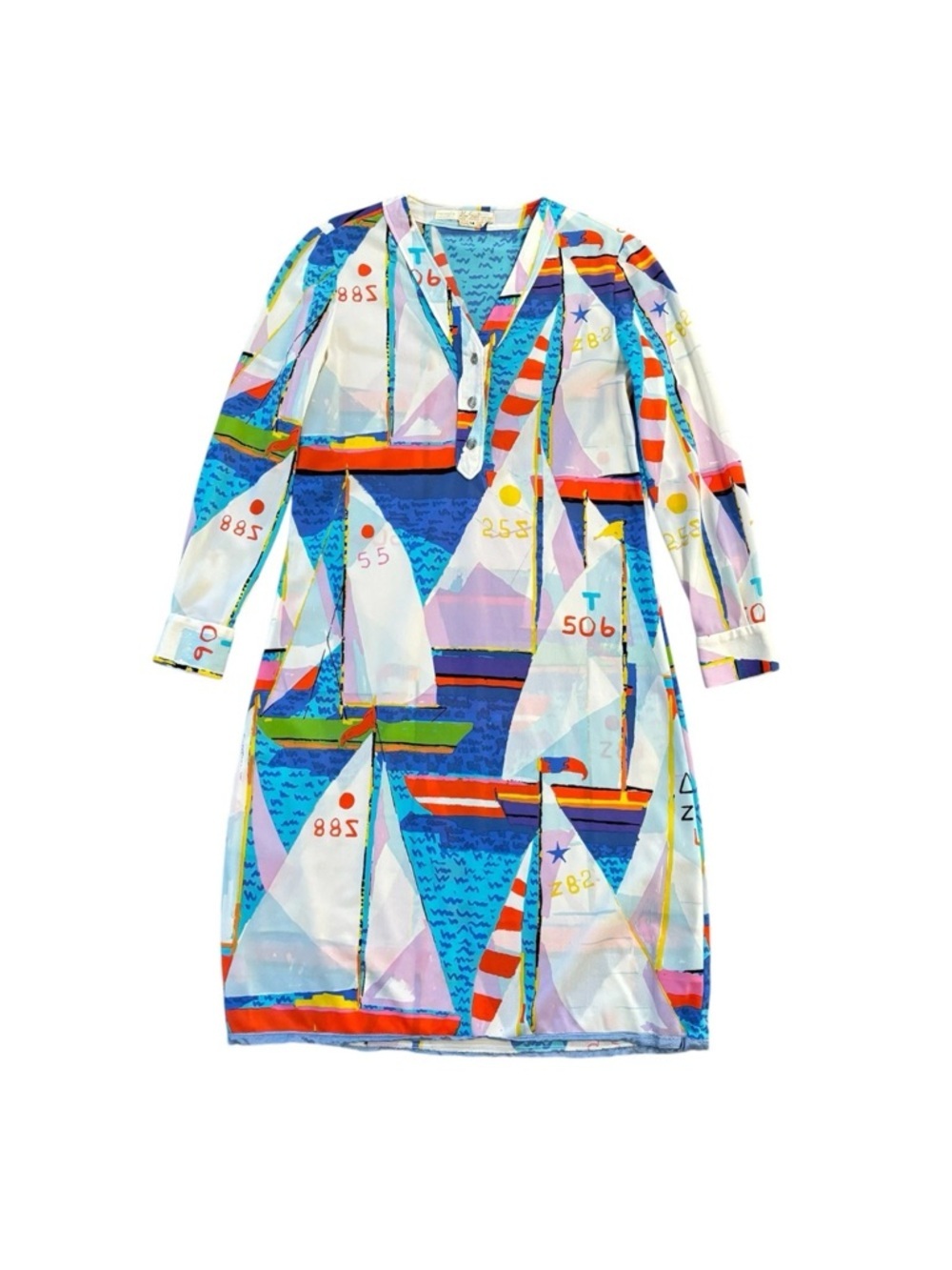 Rare Vtg 70s Ken Scott Sailboat Ban-Lon Dress Luxury Nautical Coastal Italy M